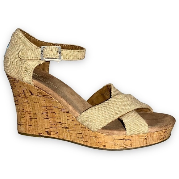 TOM'S Sienna Cork Wedge Sandal Beige 9.5W - Picture 6 of 13